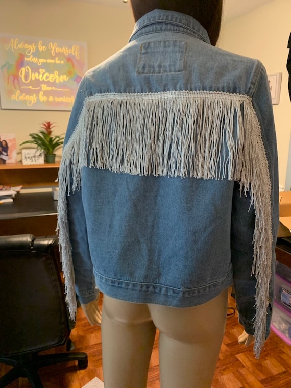 Denim fringe jacket fringe coat denim 