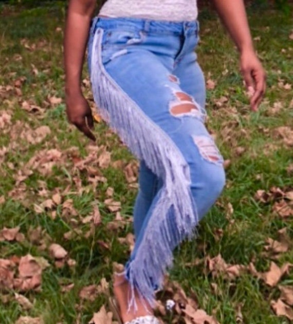jeans with silver fringe