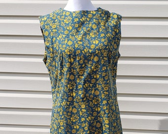 Sleeveless 1960s Shift dress Blue with yellow flowers