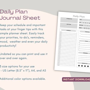 Daily Plan Journal Sheet, Gray, 3 sizes