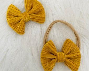 Mustard Corduroy Bow Clip/Headband