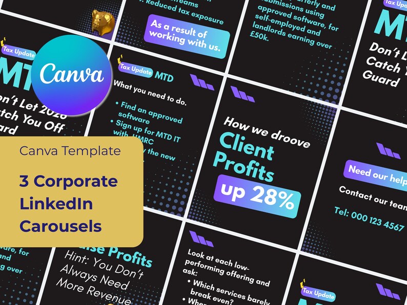 Linkedin Carousel Canva Templates for Corporate Social Media Posts ...
