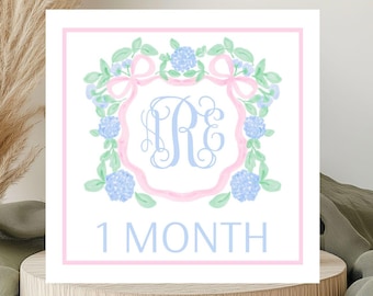 Monthly Milestone Personalized Cards with Hydrangea Crest
