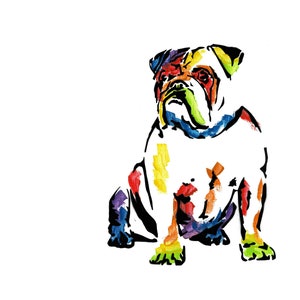 Rainbow British Bulldog Portrait//Animal Portrait//Bright Colours//Animal Pop Art//Semi Abstract//Street Art//Canine//Dog image 1