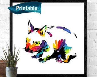 Rainbow Wombat portrait//Printable//Bright Colours//Animal Pop Art//Digital Download//Semi-Abstract Wombat//Street Art