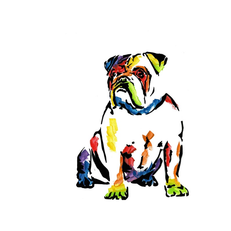 Rainbow British Bulldog Portrait//Animal Portrait//Bright Colours//Animal Pop Art//Semi Abstract//Street Art//Canine//Dog image 1