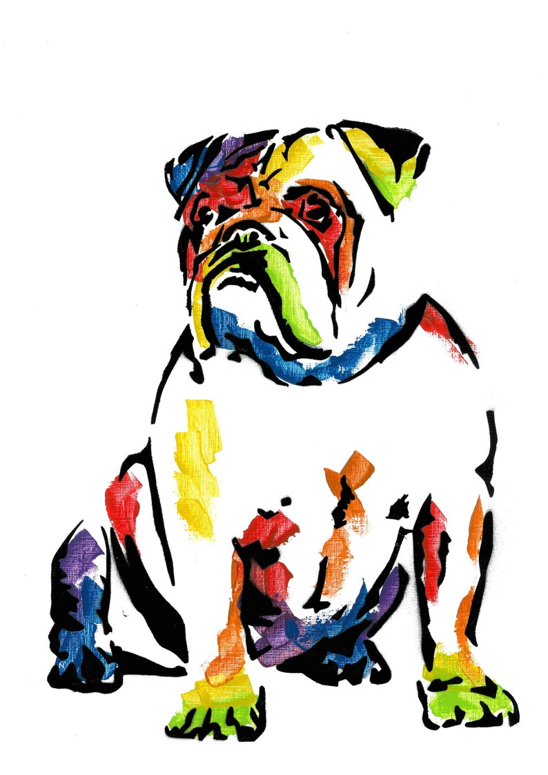 Rainbow British Bulldog Portrait//Animal Portrait//Bright Colours//Animal Pop Art//Semi Abstract//Street Art//Canine//Dog image 2