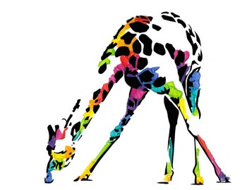 Rainbow Giraffe Portrait//Printable//Bright Colours//Animal Pop Art//Digital Download//Abstract Giraffe//Street Art //Stencil Art Giraffe