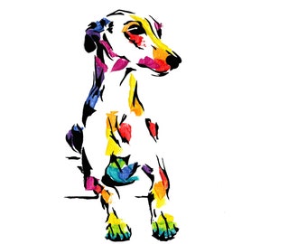 Rainbow Whippet Portrait//Printable//Bright Colours//Animal Pop Art//Semi Abstract Whippet//Street Art//Canine//Dog