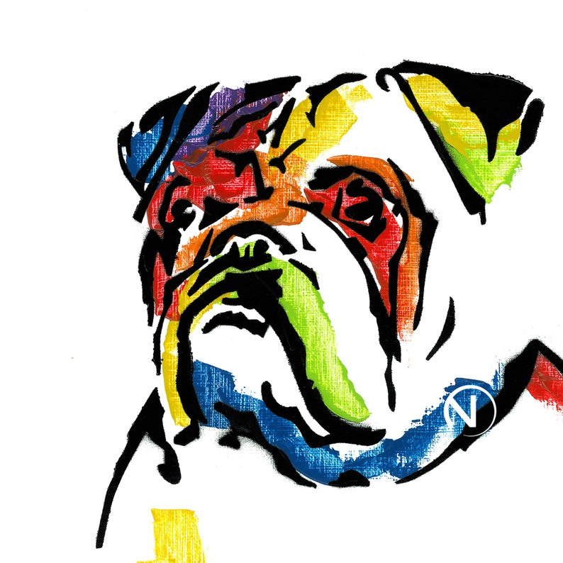 Rainbow British Bulldog Portrait//Animal Portrait//Bright Colours//Animal Pop Art//Semi Abstract//Street Art//Canine//Dog image 3