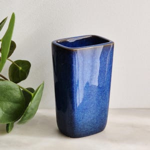 Vintage Gustavsberg LAGUN series ceramic blue vase by Sven Jonson, desk organizer, tool holder