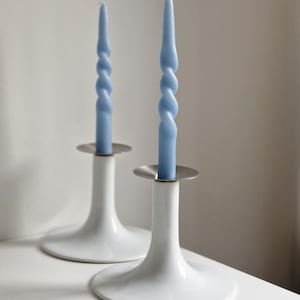 Vintage IKEA Keramik Kerzenständer: Weißes Porzellan & Edelstahl