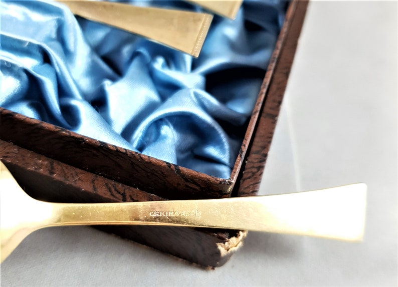 Vintage Swedish brass spoons in the Nordiska Kompaniet box set of 6