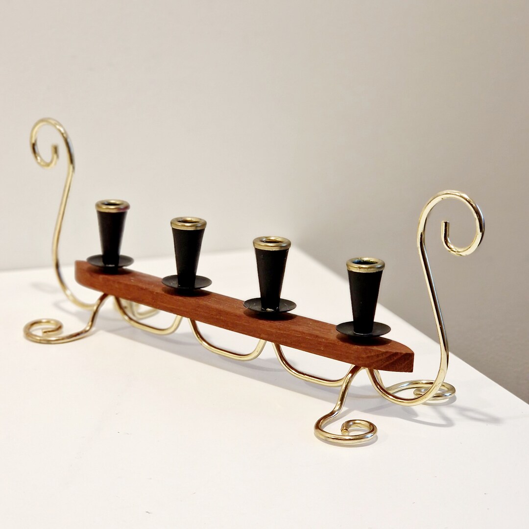 Vintage Ystad Metal Advent Candle Holder Black Metal and Wood Etsy