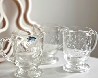 Nuutajärvi, Finland Apila series creamer and coffee espresso cups, clear glass, pressed glass