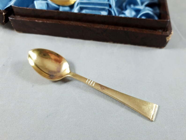 Vintage Swedish brass spoons in the Nordiska Kompaniet box set of 6