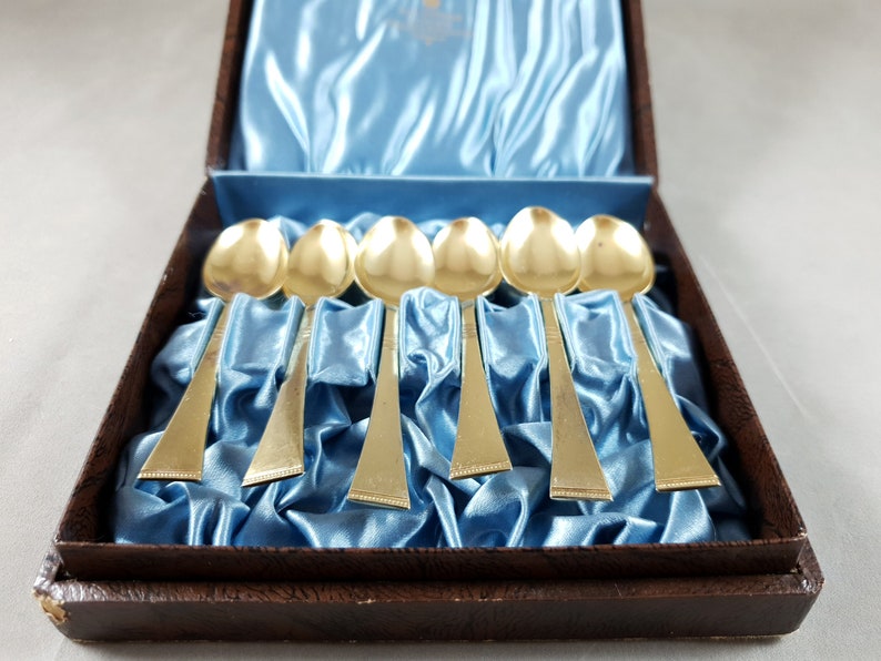 Vintage Swedish brass spoons in the Nordiska Kompaniet box set of 6