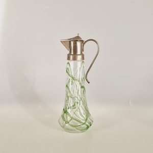 Vintage Loetz Kralik Art Nouveau glass pitcher, decanter with metal lid