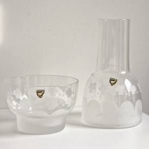 Vintage Orrefors, Styrbjörn Engström, Paradiso series, glass bottle and bowl