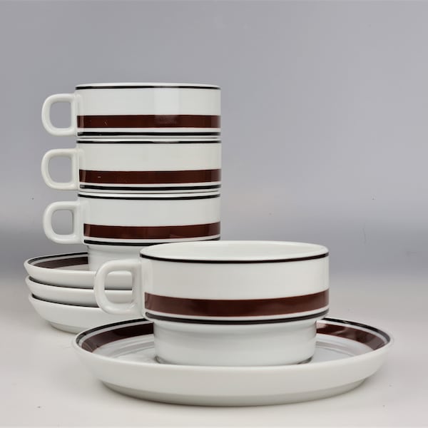 Vintage IKEA teacups, made by Spal Portugal, white and brown