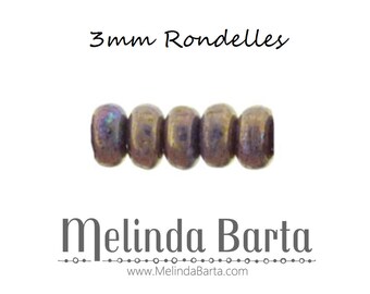 3mm Rondelles, 100 beads, Luster Opaque Bronzed Smoke, Czech Pressed-Glass Beads