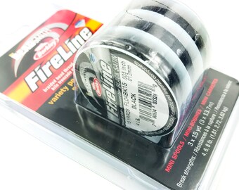 FireLine 3-Pack with 4lb, 6lb, and 8lb Black Satin beading thread. Mini-spool variety pack, 45 yards total.