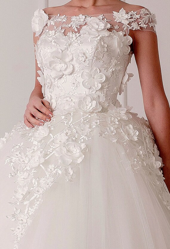Elven Princess Wedding Dress Wit Handmade 3 D Flowers Etsy