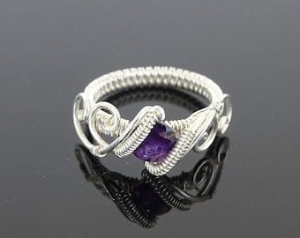 Amethyst sterling silver wire ring. Wire wrapped ring, unique ring, Amethyst ring, elven ring, amethyst jewelry, gemstone ring, silver ring