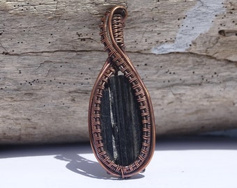 Black tourmaline copper wire pendant. Tourmaline pendant, Wire wrapped pendant, tourmaline necklace, wire wrap jewelry, unique, gemstone