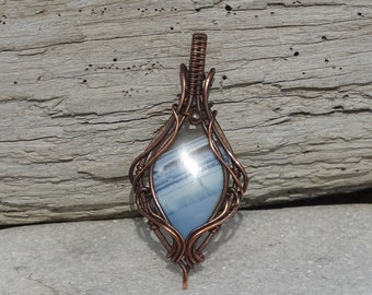 Blue opal copper wire pendant. Blue opal pendant, wire wrap necklace ,Wire wrapped pendant, Blue opal necklace, wire wrap jewelry, gemstone