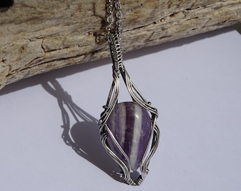 Amethyst silver wire pendant. Amethyst pendant, Wire wrapped pendant, wire wrap necklace, amethyst necklace, wire jewelry, gemstone necklace