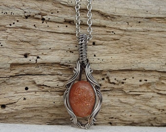 Artisan Jewelry Copper Wire Wrapped Pendant Sunstone Wire Wrapped Jewelry Sunstone Gemstone Necklace Caramel Colored Sunstone Jewelry