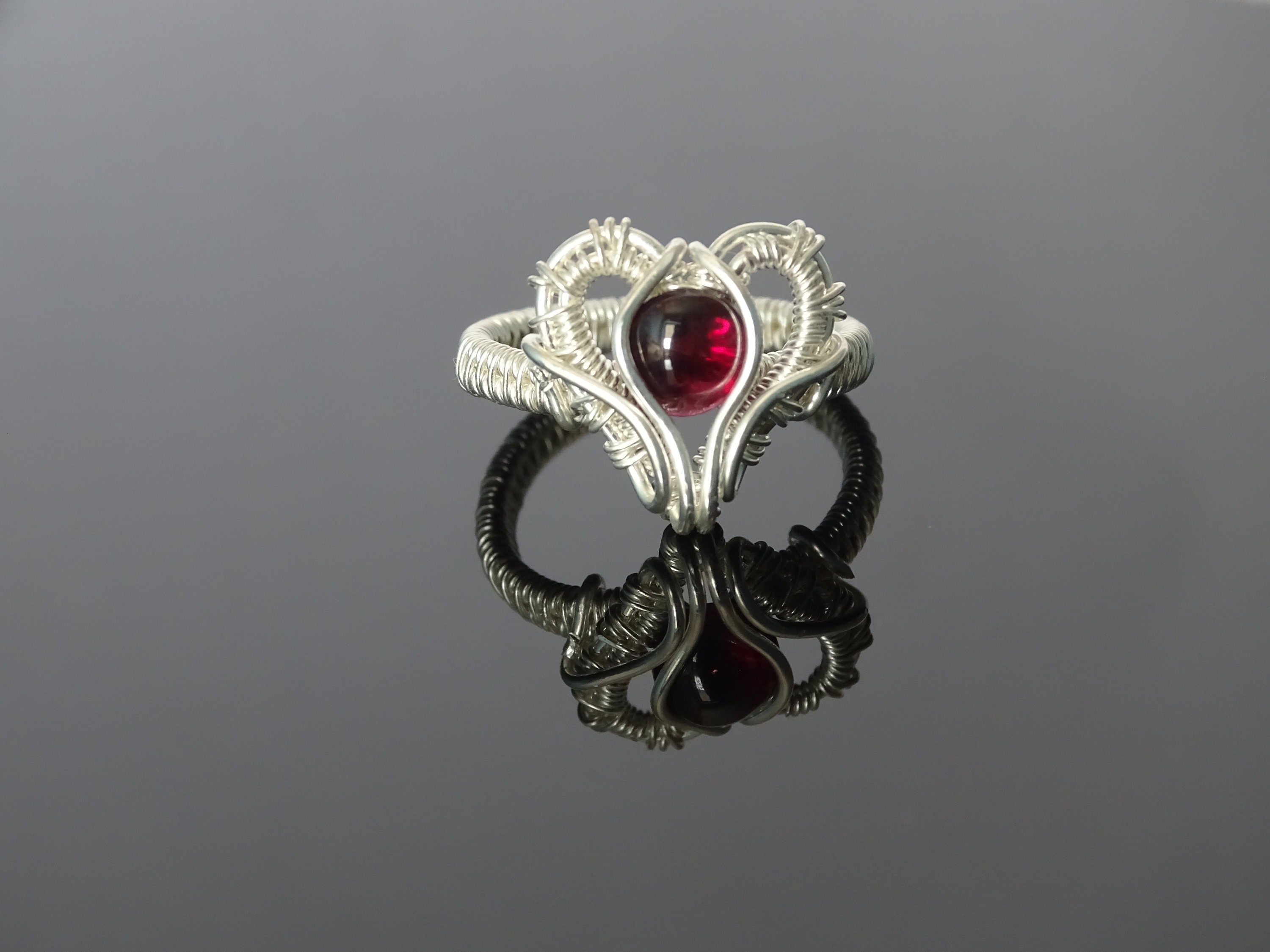 Silver wire heart ring with Garnet. Wire wrapped ring unique | Etsy