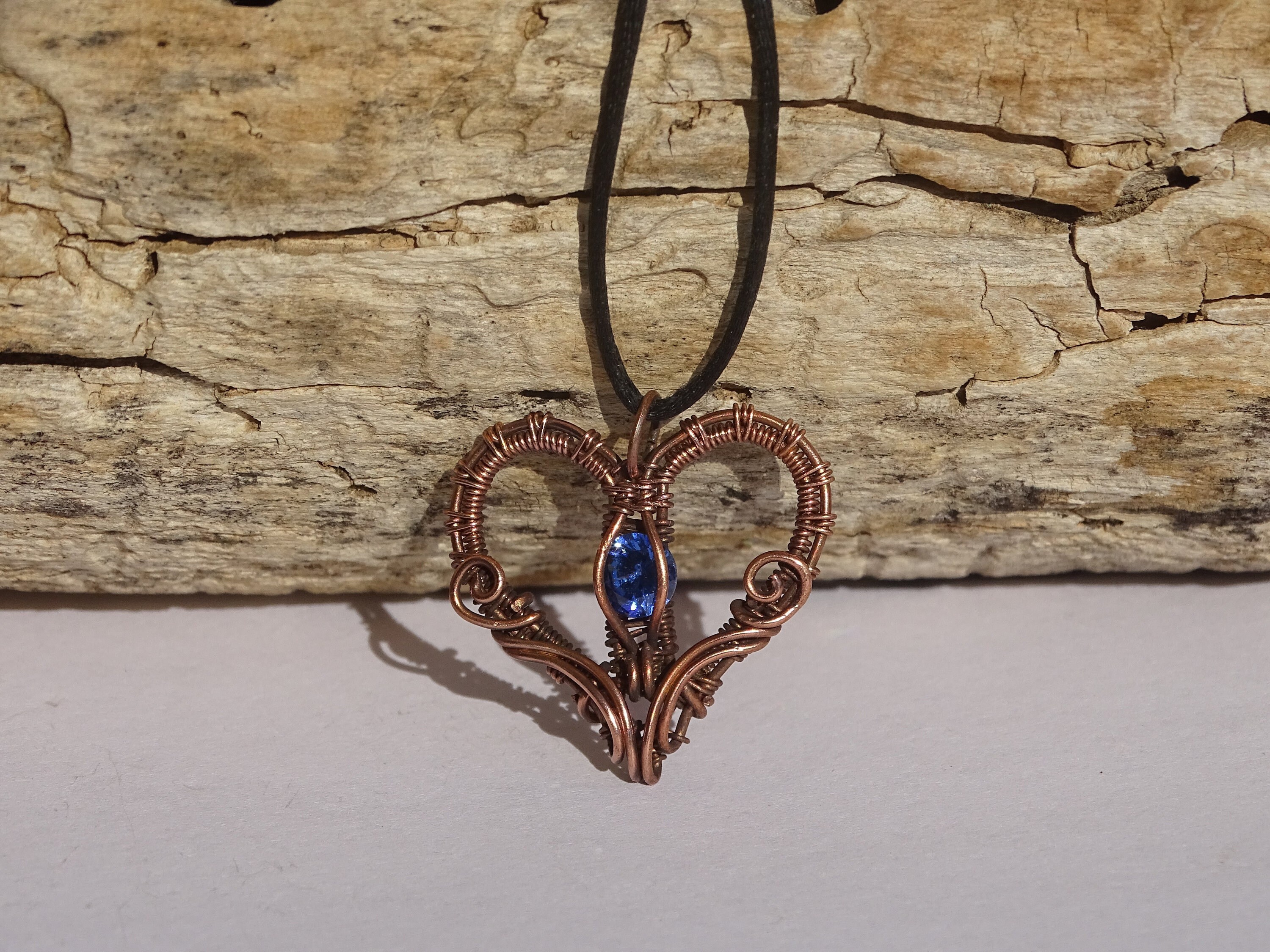 Copper Wire Heart Pendant With Cubic Zirconia Gemstone