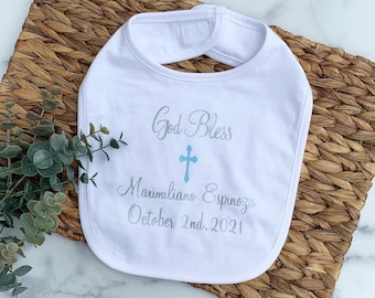Personalized Baby Baptism Bib: God Bless, Cotton Christening Gift
