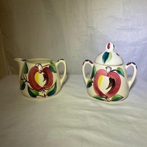 Purinton Slip Ware Apple Creamer & Sugar Bowl