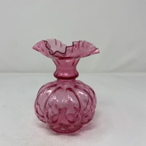 Fenton Cranberry Melon Ruffle Vase