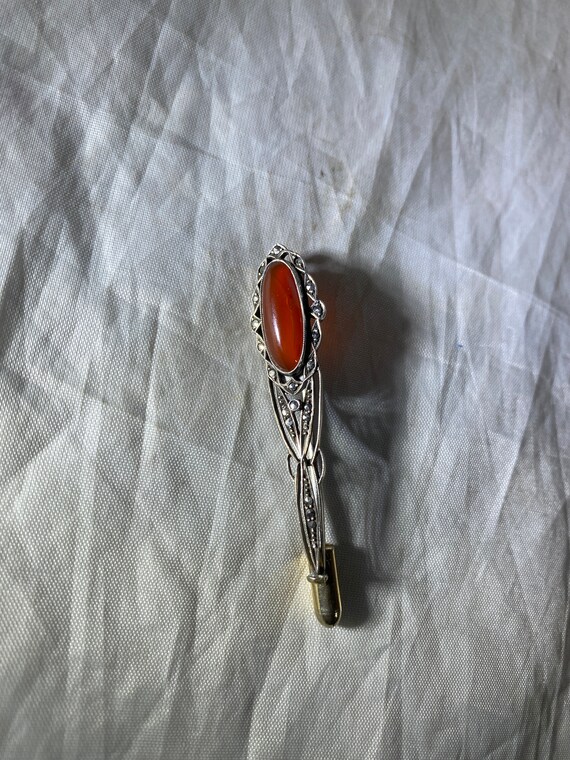 Carnelian and Marcasite Earrings & Stick Pin - image 2