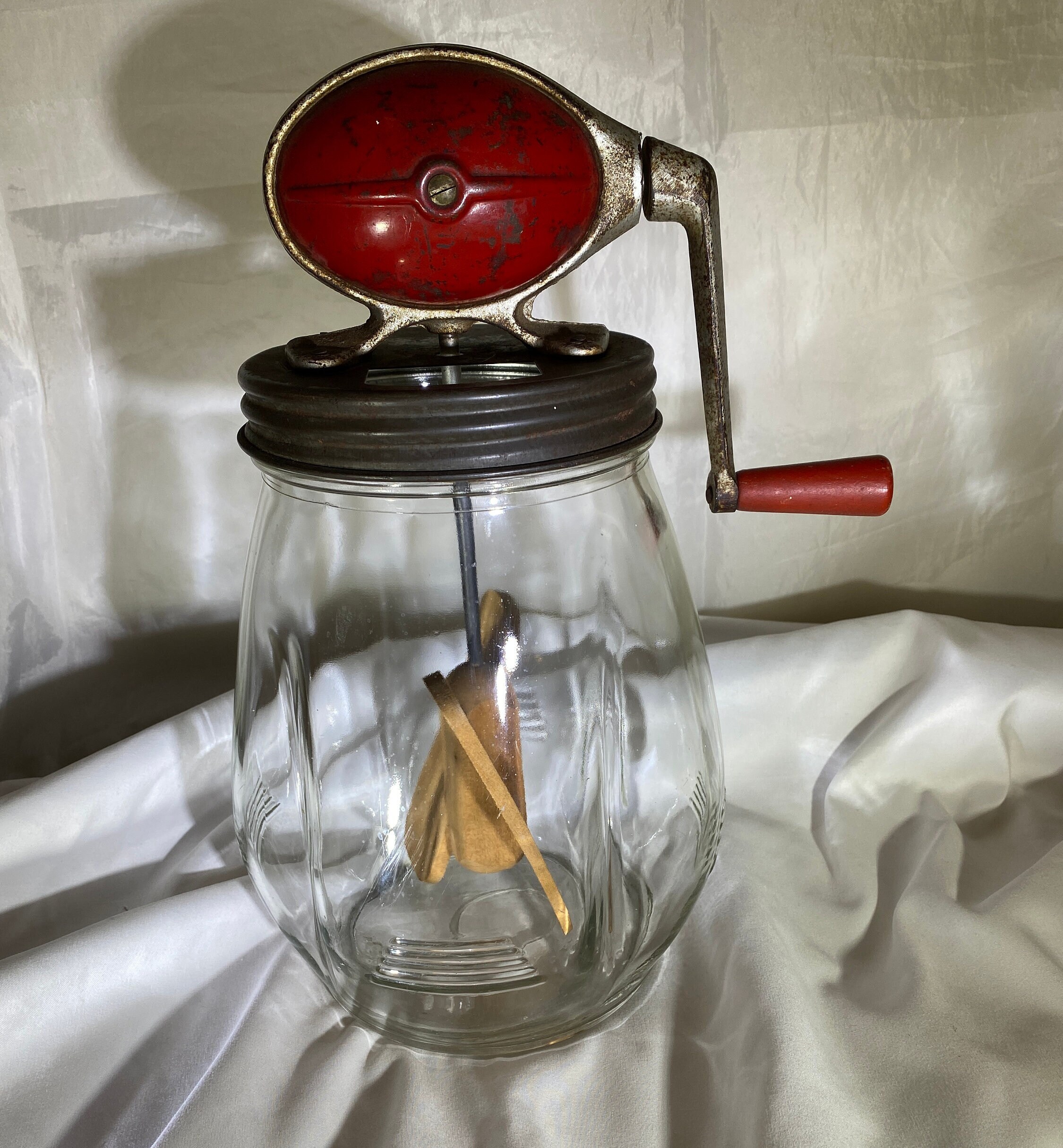 Antique Butter Churn Glass With Metal paddles .Very Rare