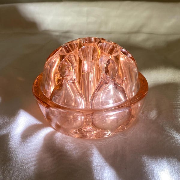 Pink Depression Glass Flower Frog