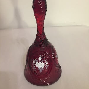 Fenton Red Bell with/flowers - hand painted and signed