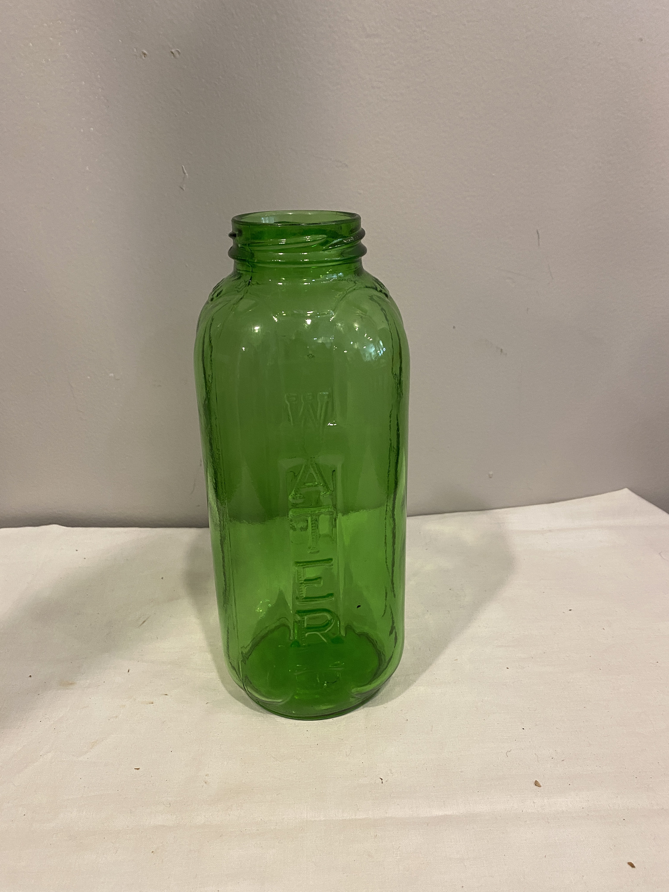 Vintage 1920s Clear Glass Refrigerator Water Bottle Pebble Design Patented  in Center Blue Metal Screw Cap Narrow/flat Kitchen Home Decor 