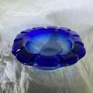 Cobalt Blue Bubble Glass Ashtray