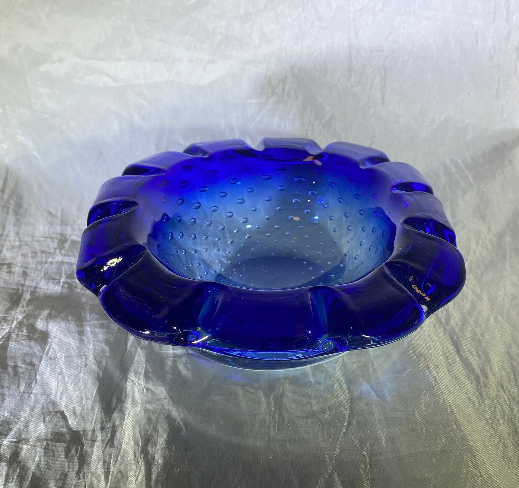 Cobalt Blue Bubble Glass Ashtray - Etsy