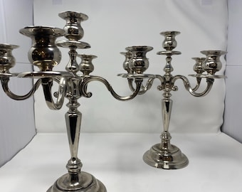 Candelabro de 5 brazos de plata chapada en Hollywood Regency - Par