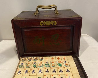 1920's Antique Mahjong Set with 145 Bone & Bamboo Tiles and  Instruction Booklet