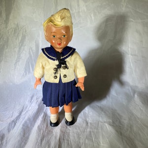 West German Celluloid Wind Up Doll w/Key