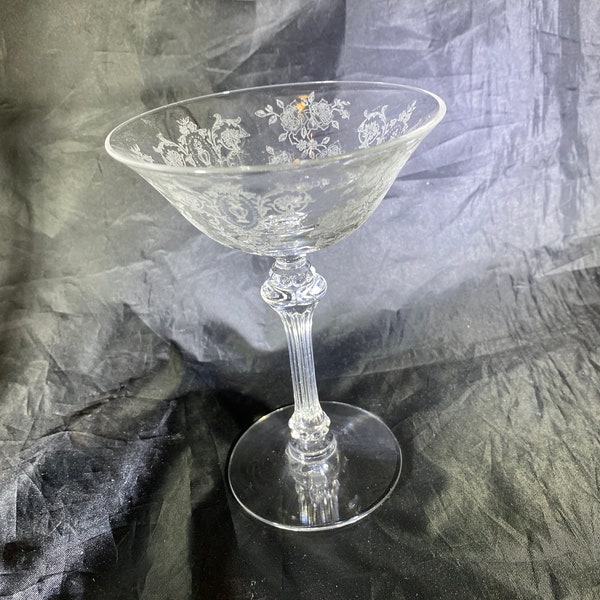 Tiffin Cherokee Rose Etched Glass Champagne/Sherbet Glass