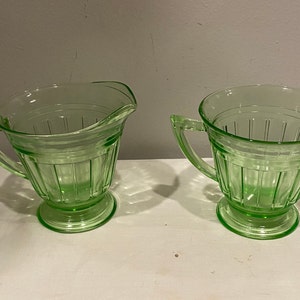Hazel Atlas New Century Uranium Glass Sugar Bowl & Creamer