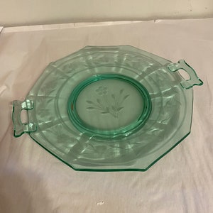 Green Vaseline Glass Etched Platter